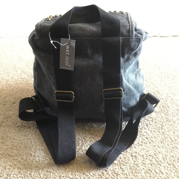New Black Canvas Studded Backpack - Picture 3 of 6